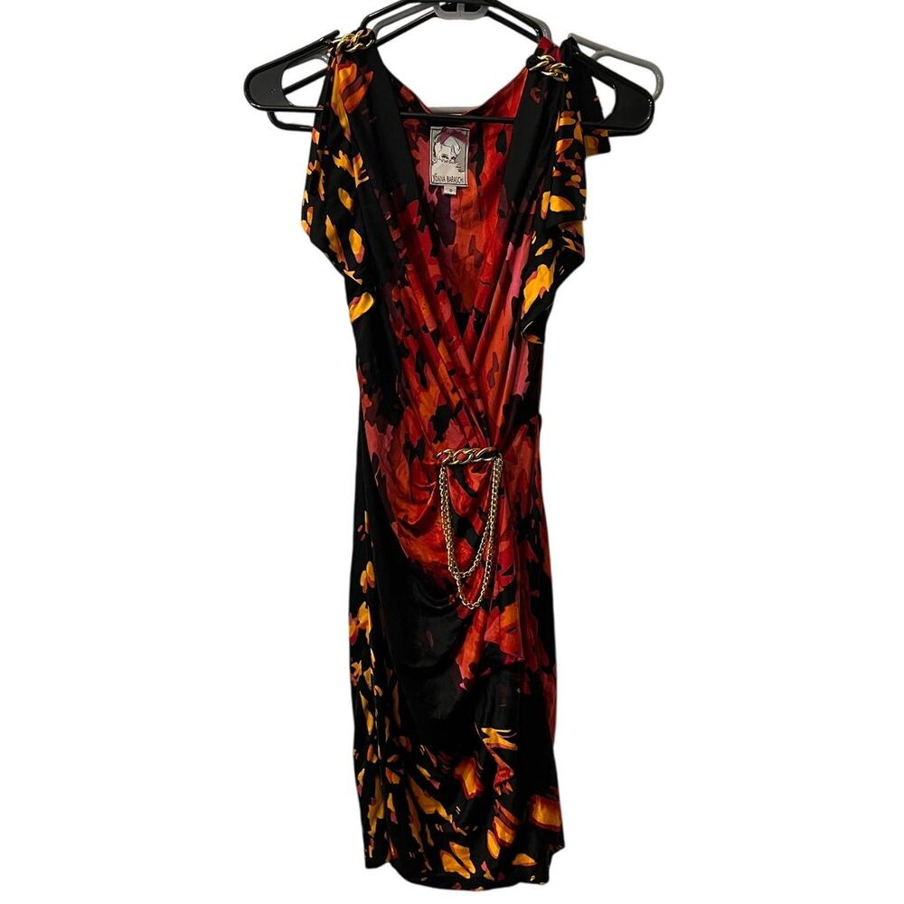 Yoana Baraschi patterned cocktail dress multicolor gold chain detail womens 0